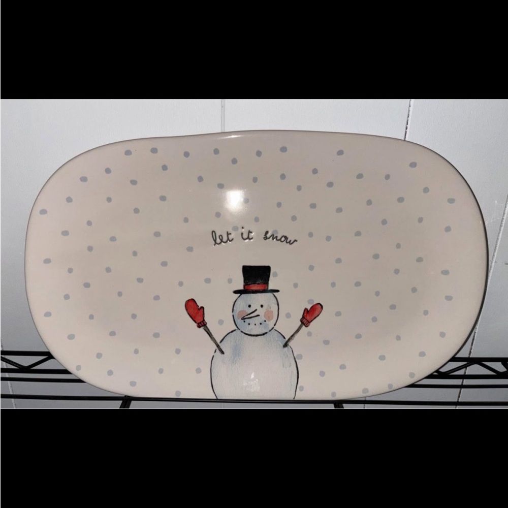 Rae Dunn Snowman Platter with Red Accents